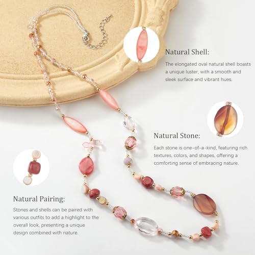 FULU AUTUMN Long Necklaces for Women Trendy Long Chunky Beaded Necklace Boho Fashion Costume Jewelry Mothers Day Gifts for Her - color: Pink