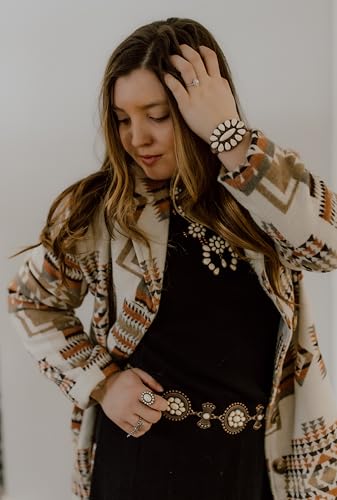 Montana West Rustic Couture's Large Western Concho Metal Belts for Women Cowgirl - color: White Sand
