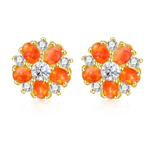 CiNily Flower Earrings,Opal Stud Earrings Sterling Silver or White Gold/Rose Gold Plated Ladies Flower Stud Earrings Cute Unique Earrings for Girls - color: Orange