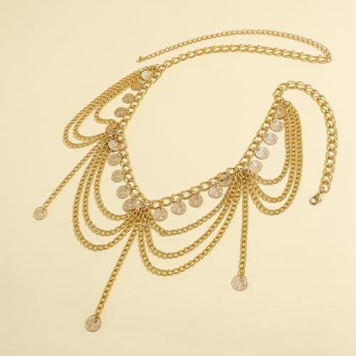 Boho Body Chain Waist Chain Gold Tone Tassel Layered Chain Belt Adjustable Belly Chains Metal Bikini Party Dress - color: Color 5