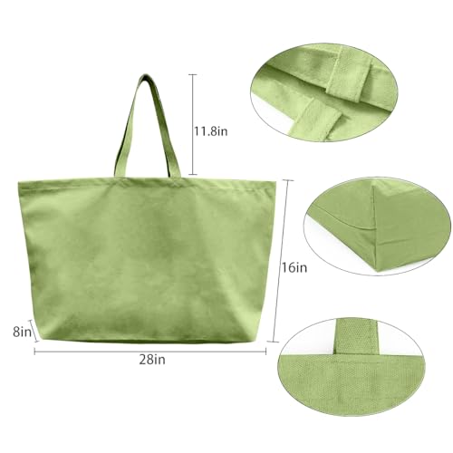 Large Canvas Tote Bag-Extra Big Shopping Beach Totes Bags Reusable Largest Grocery Plain Solid Bag 28"x8"x16" - color: Light Green
