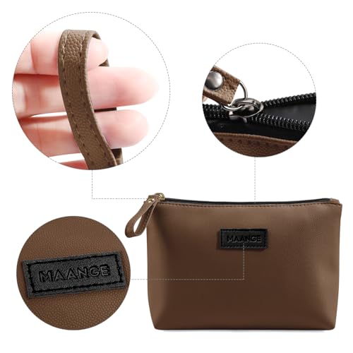 MAANGE Cosmetic Bags for Women Small Makeup Bag for Purse Pu Leather Makeup Pouch Travel Makeup Bag with Zipper Make Up Bag for Travelling - color: Coffee