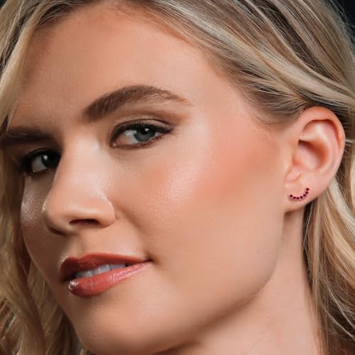 Gem Stone King 18K Yellow Gold Plated Silver Round 2MM Gemstone Stud Ear Crawler Earrings for Women - color: Created Ruby-July