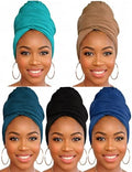 Head Wraps for Black Women, Breathable Headwrap Soft Long Hair Wraps Wide Headscarves for Locs Braids - color: 5pcs-(black,denim Blue,light Green,camel,cyan)