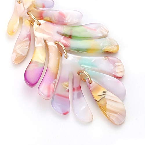 ARATLENCH Acrylic Pendant necklace Earrings – Long Statement Leaf Charm Necklace Tortoise Resin Palm Leaf Earrings Fashion Necklaces Earrings for Women - color: Floral -earrings