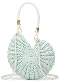 Handmade Crochet Tote Bag Seashell Purse for Women Boho Shell Handbag Crossbody Shoulder Bag Summer Beach Clutch Hobo Handbag - color: Lightgreen