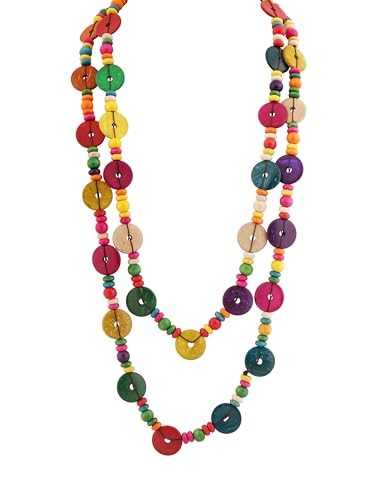 MINACHI Colorful Irregular Beaded Long Necklace, Coated Reflective Glass Beads, Bohemian Vintage Chunky Costume Jewelry for Women - style: Necklace NECK.008