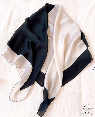 Hioyiwse Head Scarf For Women Hair Bandana 35" Large Square Satin Wrap Sleeping Neck Silk Satin Hair Scarves Lightweight - color: F29-black and White（35*35inch）