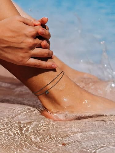FaithHeart Initial Ankle Bracelets for Women, Waterproof 14k Gold Plated Initial Anklets Non Tarnish Stainless Steel Cute Layered Anklet Summer Beach Jewelry - color: Black, size: Initial A