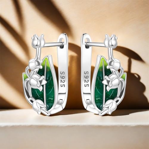Earrings for Women 925 Sterling Silver Hoop Earring Colorful Cute Fashion Hoop Earrings Graduation Birthday Jewelry Gifts for Women - color: Lily of the Valley Earrings