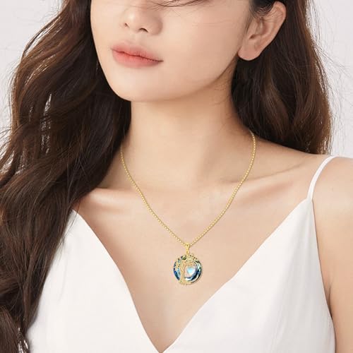 POPLYKE Mothers Day Gifts for Mom Her Wife Tree of Life Necklace 925 Sterling Silver Birthstone Pendant with Crystal Anniversary Birthday Wedding Jewelry for Women - color: 06-Jun-Moonstone, style: 18K Gold Plated-Blue Crystal