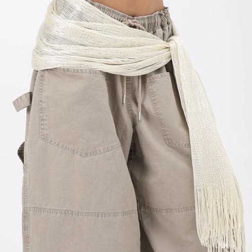 Women Y2K Lace Fringe Hip Scarf Boho Triangle Tassel Waist Cover Up Skirt Wrap Sheer Tie Belt Aesthetic Streetwear - color: H White