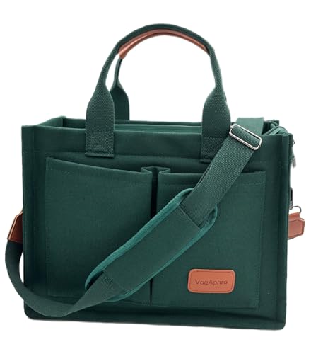 Large Canvas Tote Bag for Women Work Tote Bags with Pockets Laptop Crossbody Purses Everyday Bag Handbags for Travel - color: New Upgrade Plus Dark Green