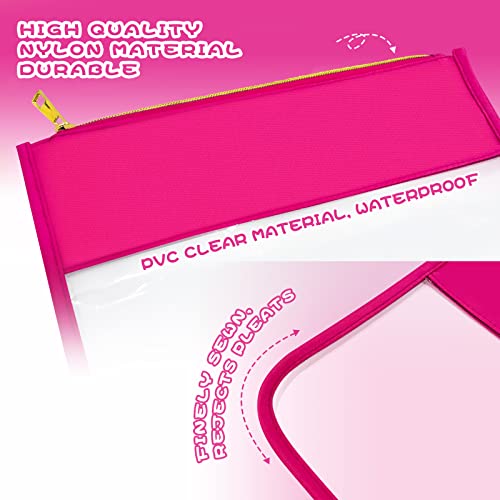 LOKFAR Nylon Makeup Bag DIY Chenille Letter Clear Travel Zipper Pouch, Preppy Makeup Bag Clear Cosmetic Bag, Water-proof Makeup Travel Pouch Snack Bags for Women (Rose Red) - color: Rose Red