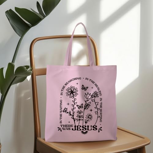 Jesus Tote Bag, Christian Tote Bags for Women, Religious Reusable Grocery Bags - color: Pink Floral