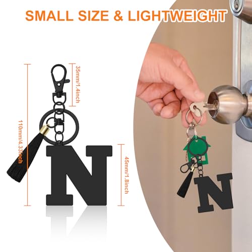 Oubaka Initial Monogram A-Z Keychain for Women, Cute Initial Letter Keychain with Tassel for Handbag Car Key Bag Keyring - color: Black-n