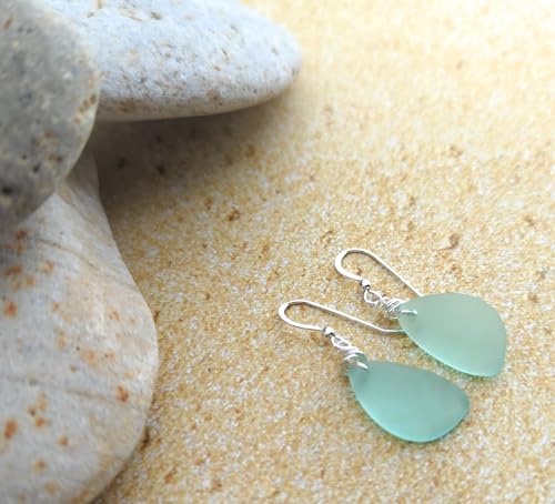 Popular Recycled Sea Glass Earrings on Sterling Silver Hooks - color: SeaFoamGreen2