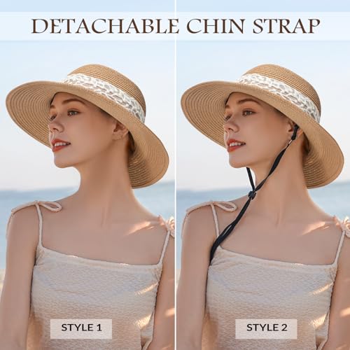 Beach Hats for Women, Sun Straw Hat for Women, UPF 50+ UV Sun Protection Sun Hat Womens, Foldable Floppy Sun Hat - color: G-khaki