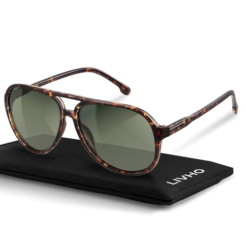 livho Trendy Polarized Aviator Sunglasses Women Men, Retro Sun Glasses for Women Men 2025, Oversized UV Protection Shades - color: Brown Tortoise/Green