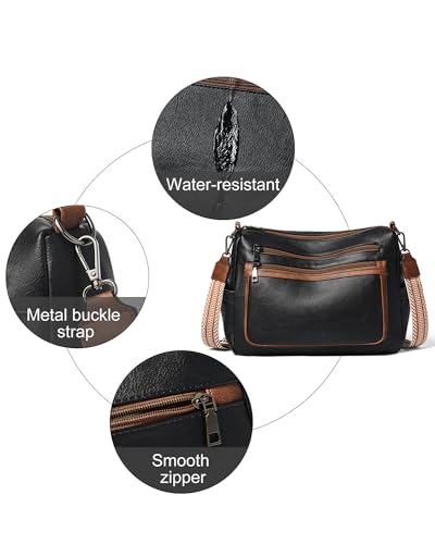Bluome Crossbody Purses for Women, Medium Large Faux Leather Crossbody Bags Lightweight Sling Bag Shoulder Handbags - color: Black&brown, size: Large 12L