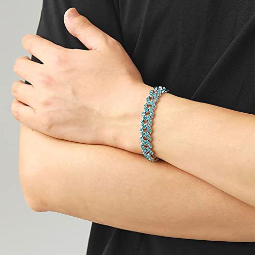 Apzzic Cuban Link Bracelet Iced Out Miami Gold Plated Hip Hop Full CZ Prong Diamond Bracelet with Giftbox Cuban Link Anklets for Men Women - color: Silver Blue-Bracelet