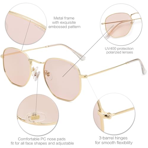 SOJOS Square Polarized Sunglasses for Women Men Small Hexagonal Polygon Shades SJ1072 - color: Light Brown