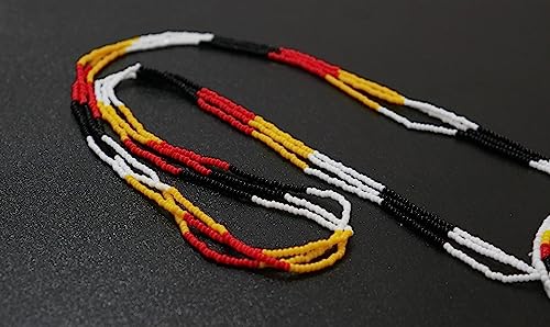 Handmade Native American Style Tribal ethnic Seed Bead Beaded Layered Medallion Necklace #1 - color: Bear Paw White
