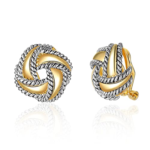 Mytys Two Tone Earrings for Women Gold and Silver Crossover Half Hoop Statement Earring Designer Stud Earrings - color: square Gold & Silver