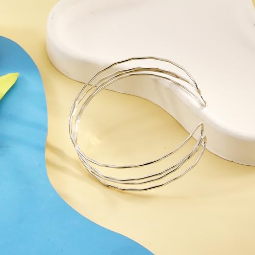 Women's 18k Gold Plated Arm Cuff Bracelet - Minimalist Silver Upper Arm Cuff for Cool - color: B-Silver