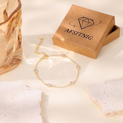 Birthstone Bracelet for Women 14K Gold Plated Dainty Link Bracelet Trendy Non Tarnish Trendy Chain Bracelets Birthday Valentines Gifts Jewelry for Women Mom Daughter Wife Sister Friend - color: 06.June