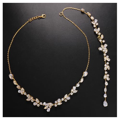 Simple Crystal Leaf Back Chain Body Jewelry for Women Festival Rhinestone Necklace Bridal Wedding Backdrop Body Accessories Jewelry - color: Gold