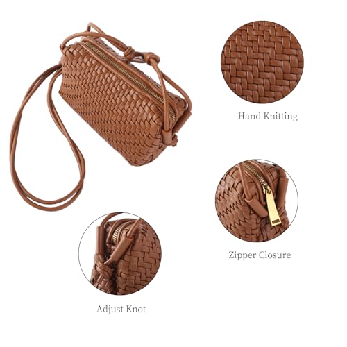 Woven Crossbody Bags for Women Handwoven Purses Vegan Leather Small Handbag Handmade Shoulderbag | Lightweight - color: Brown