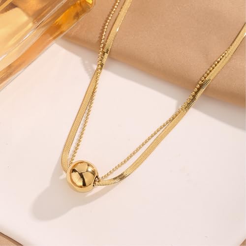 Gold Necklaces for Women Gifts - 14K Gold Plated Necklace for Women Necklaces for Her Tiny Fashion Jewelry for Teens，for Women Friends Jewelry Gifts，Necklace Gold Jewelry Birthday Gifts - style: Double layer golden round bead necklace