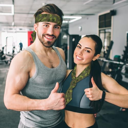 Sports Tie Headband Bandana Running Athletic Sweat Band Elastic Adjustable Sport Head Tie for Men Women Head Ties Ninja Tie Headbands Tennis Sweatbands Soccer Basketball Teams Running Head Band - color: camo green