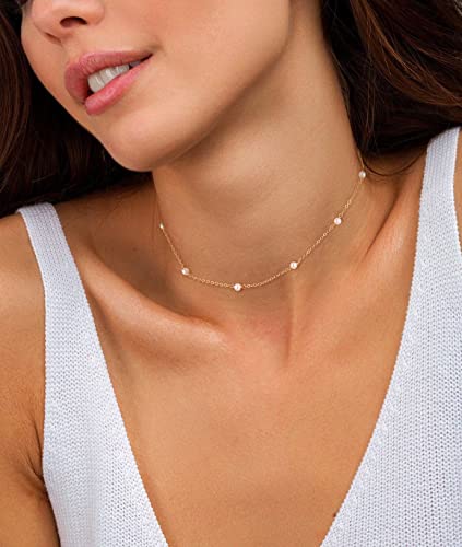 CHESKY 14k Gold Plated/Silver Plated Dainty Necklace for Women, Trendy Satellite Choker Necklace Thin Beaded Layered Choker Necklaces Discs Paperclip Chain Necklaces Womens Simple Jewelry - style: Gold pearl