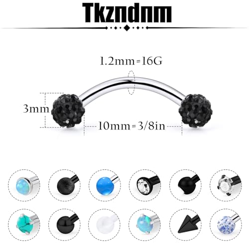 16g 8/10mm Silver/Black/Rose-Gold/Rainbow Eyebrow Piercing Jewelry Rings Curved Barbell Vertical Labret Lip Surgical Steel Small Belly Button Snake Eyes Tongue Rook Earrings for Women Men - color: Black / Blue, size: 16g*10mm*3mm
