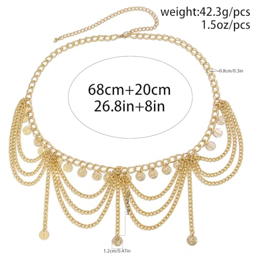 Boho Body Chain Waist Chain Gold Tone Tassel Layered Chain Belt Adjustable Belly Chains Metal Bikini Party Dress - color: Color 5
