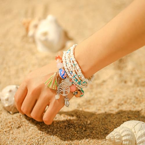 Beaded Anklets Bracelets Boho Handmade Turtle Starfish Whelk Shell Tree of Life String Ankle Bracelet Summer Beach Waterproof Barefoot Sandals Foot Jewelry for Women - color: Colorful