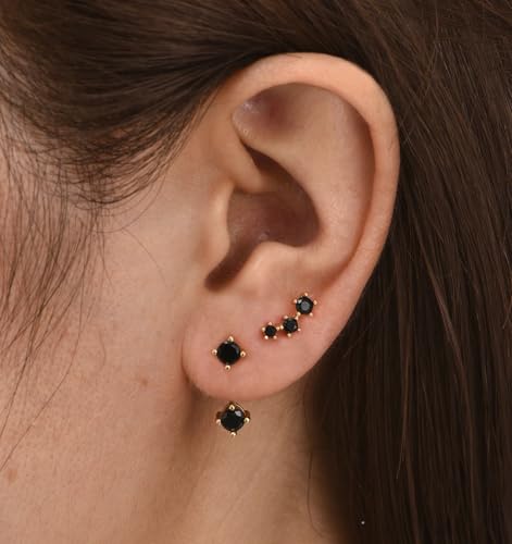 6 Pairs 14K Gold Plated Stud Earrings for Women, Hypoallergenic Cartilage Earrings for Multiple Piercing, Dainty Small Stackable Earrings Set for Jewelry Gift - color: Black-CZ-6 Pairs
