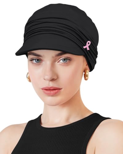 Chemo Headwear Viscose Newsboy Cap for Women Summer Hats - color: Black