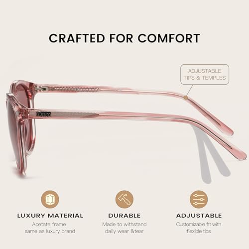DUCO Women's Trendy Retro Round Acetate Polarized Sunglasses, UV400 99% Glare Block, Lightweight for Daily & Outdoor - color: Pink Stripe Frame Pink Lens