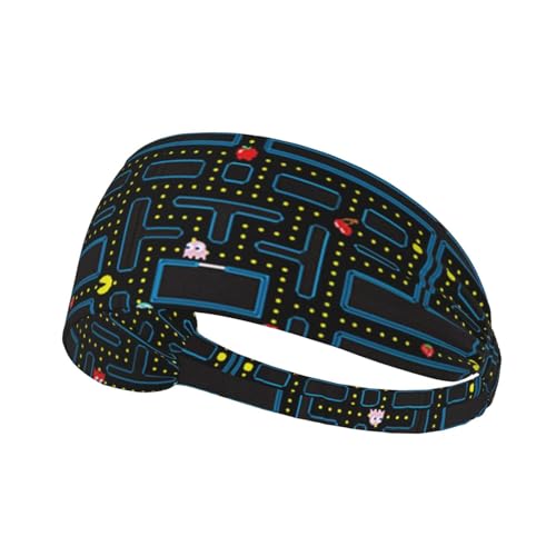 Black and Gold Swirl Liquid Ink Marble Workout Headbands Fashion Sports Sweatbands Yoga Hairbands for Fitness Athletic Non Slip Wicking Headscarf for Men Womens Girls Summer Accessories Elastic Bands - color: Retro Video Game Pattern