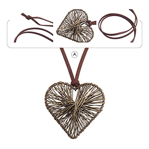 GelConnie Leather Cord Necklace Chain Multilayer Wooden Pendant Necklaces Vintage Jewelry Boho Long Sweater Necklace for Women Men - color: Brown Heart Necklace