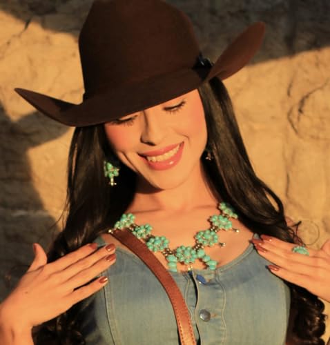 Montana West Rustic Couture's Western Jewelry Set for Women Cowgirl Vintage Western Necklace Earring - color: D-Turquoise