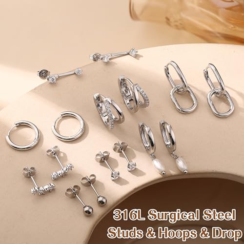 Small Gold Hoop Earrings Set for Women - 14K Gold Plated Hypoallergenic Huggie Hoop Studs Earring Stacks for Sensitive Ears - Cartilage Earring Sets for Multiple Piercing 8 Pairs