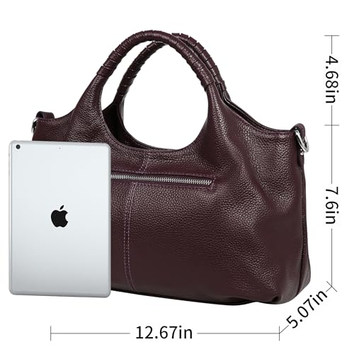 Iswee Genuine Leather Shoulder Bags Purses and Handbags for Women Satchel Designer Cross Body Hobo Medium Size Tote - color: Violet