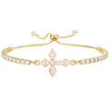 VIBILIA Bracelets for Women, Cross Bracelets for Women Trendy, Dainty Tennis Bracelet, Catholic Gift for Mom Daughter Wife Sister Friend, Communion Gift on Birthday Valentine's Day Easter Mother's Day - color: E. Gold-Pink