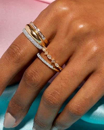FUNEIA Stackable Gold Rings for Women Non Tarnish Trendy Dainty 14K Gold Plated Stacking Cubic Zirconia Thumb Ring Set Pack Statement Chunky Band Rings Promise Engagement Rings Size 7 8 9 10 11 - color: B-5Pcs Gold Rings