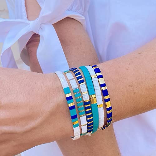 Sonateomber Tila Flat Beaded Stretch Bracelets for Women, Trendy Unique Colorful Square Beads Handmade Stack Bracelet Friendship Accessories Fashion Jewelry Gift - color: Black White