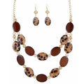 2 Layered Chunky Beaded Shell Necklace for Women Sea Shell blue/yellow/red/green/turquoise/teal/white Statement Necklace and Earring Set Elegant Women Necklace Set Jewelry Sets for Women - color: leopard/brown